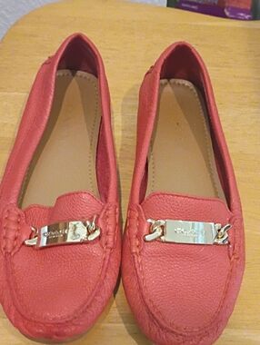 Coach Red Leather Moccasin Loafers with Gold Accent Size 6.5